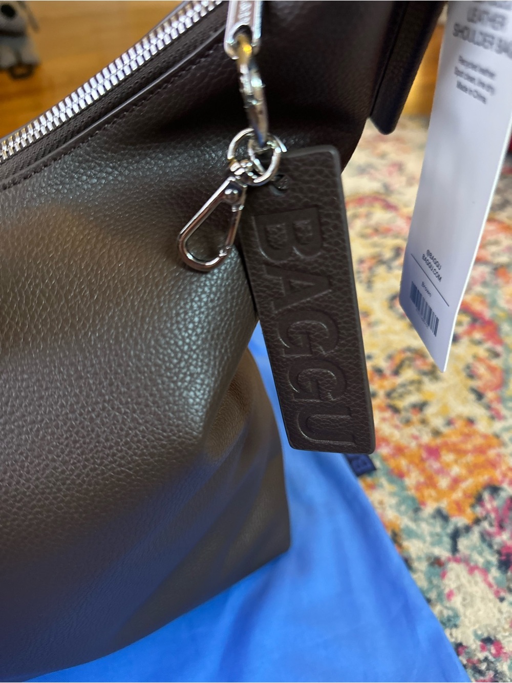 BAGGU Chocolate Brown Recycled Leather Shoulder Hobo - Picture 7 of 12